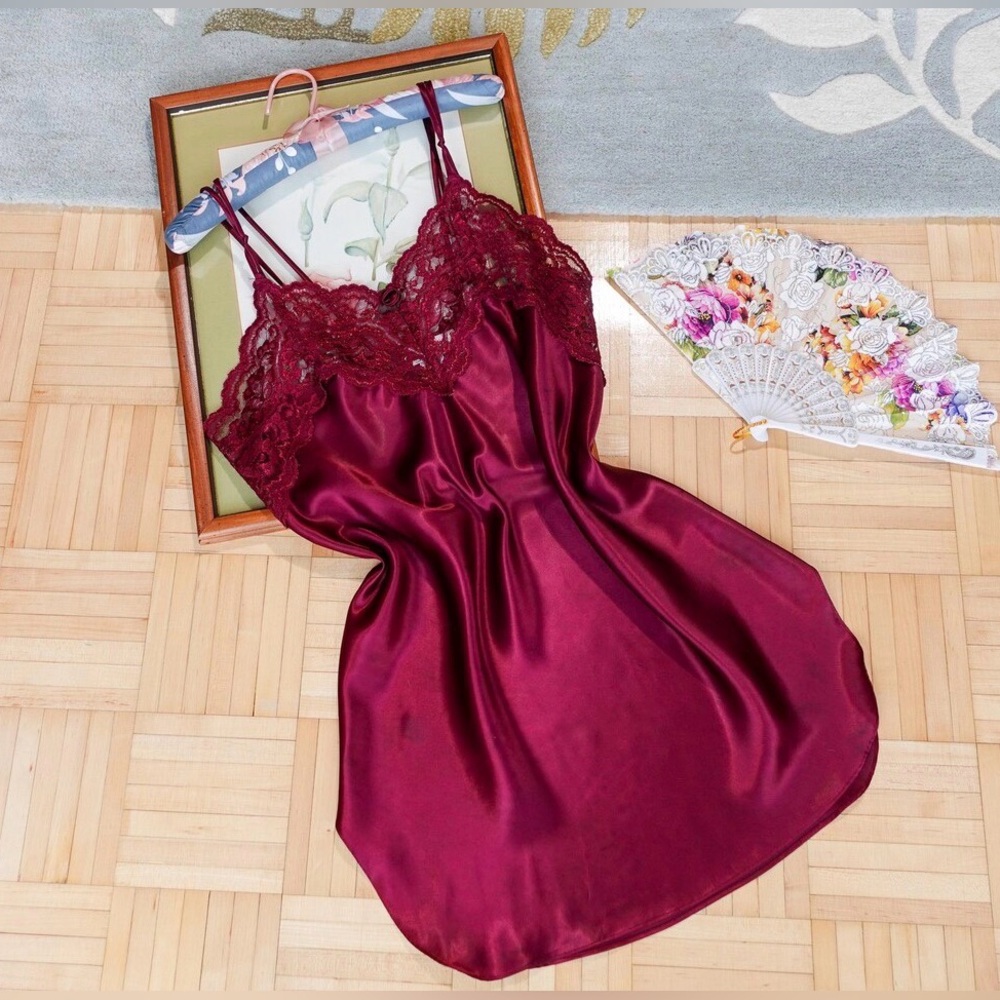 Vintage burgundy red satin slip dress
